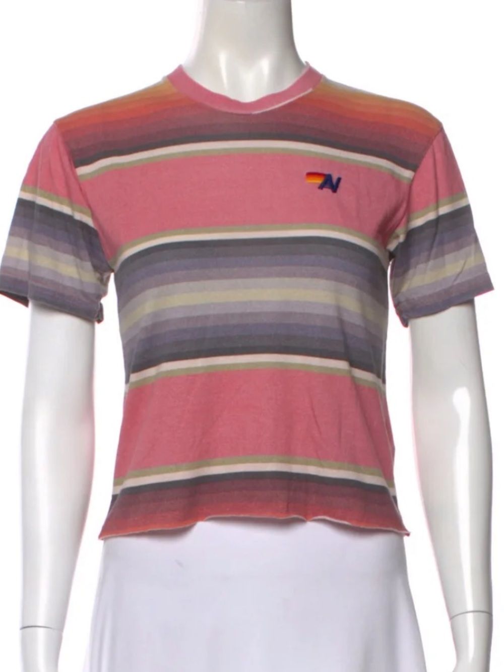 Aviator Nation Coral Pink Multi-Stripe Short Sleeve Tee